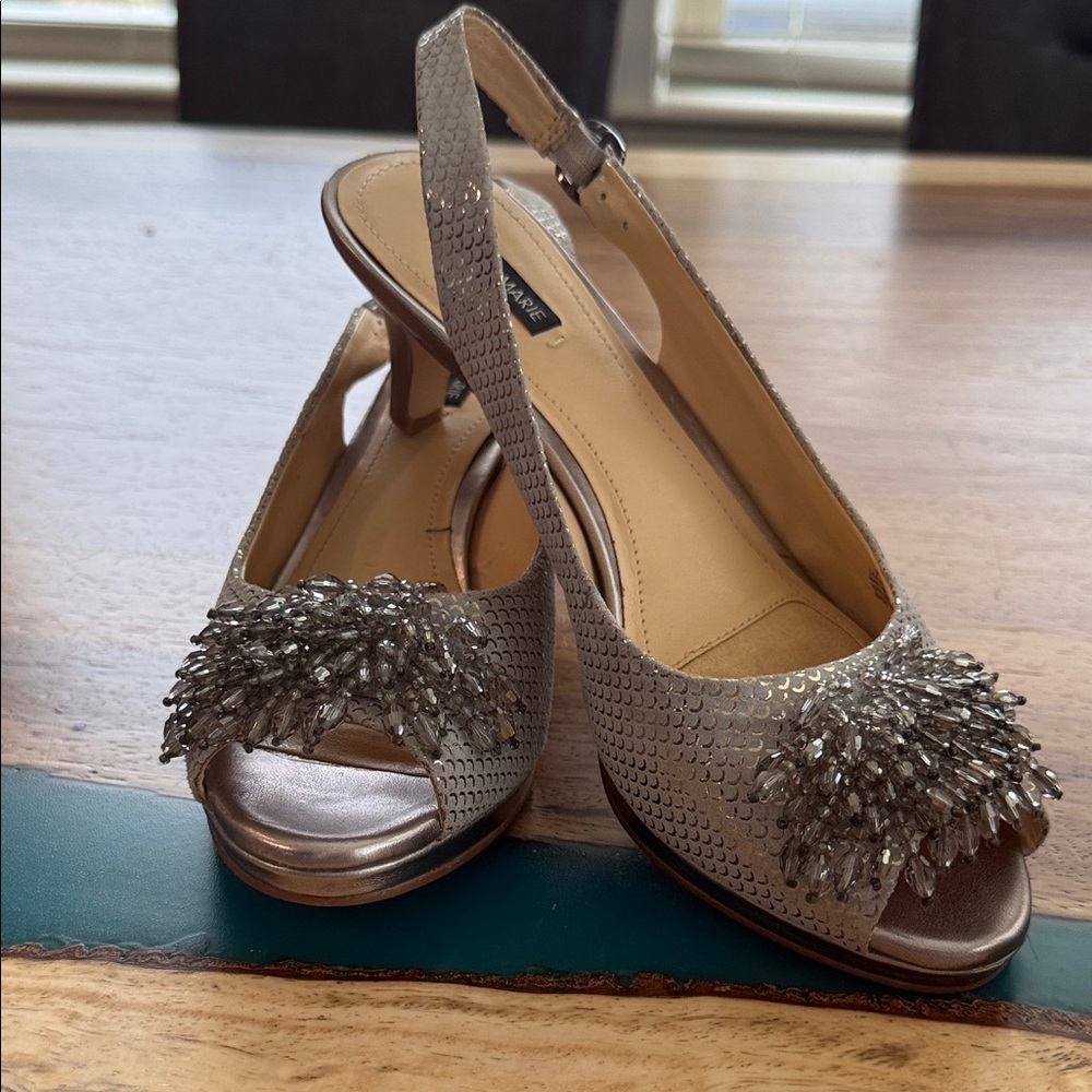 Alex Marie Silver Embellished Slingback Heels